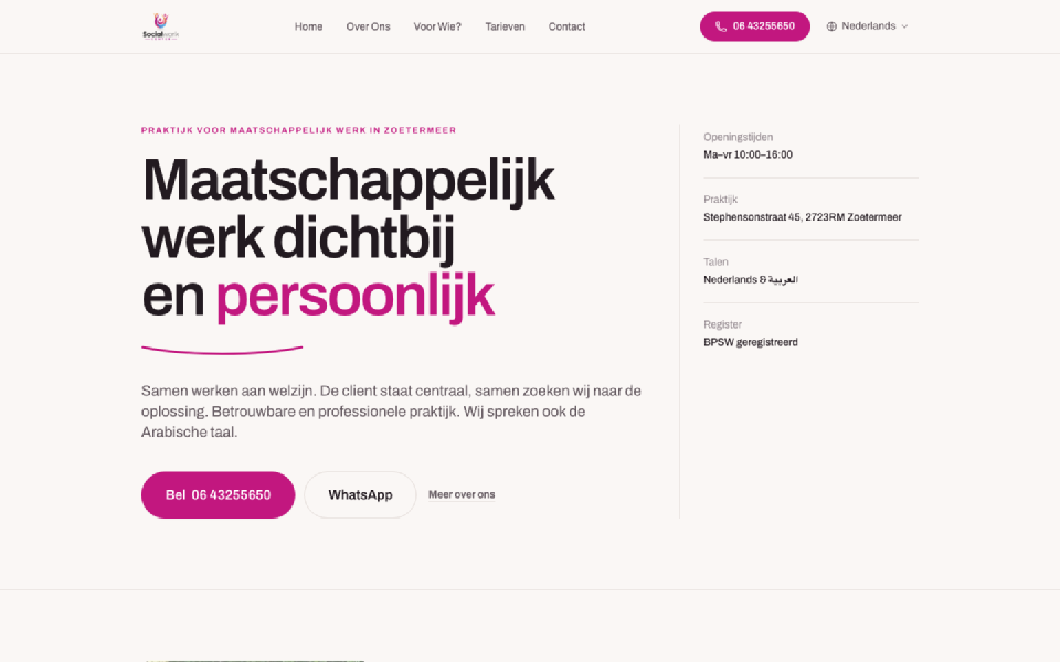 Social Work Center - webbplats för rådgivning och familjestöd i Zoetermeer, Nederländerna
