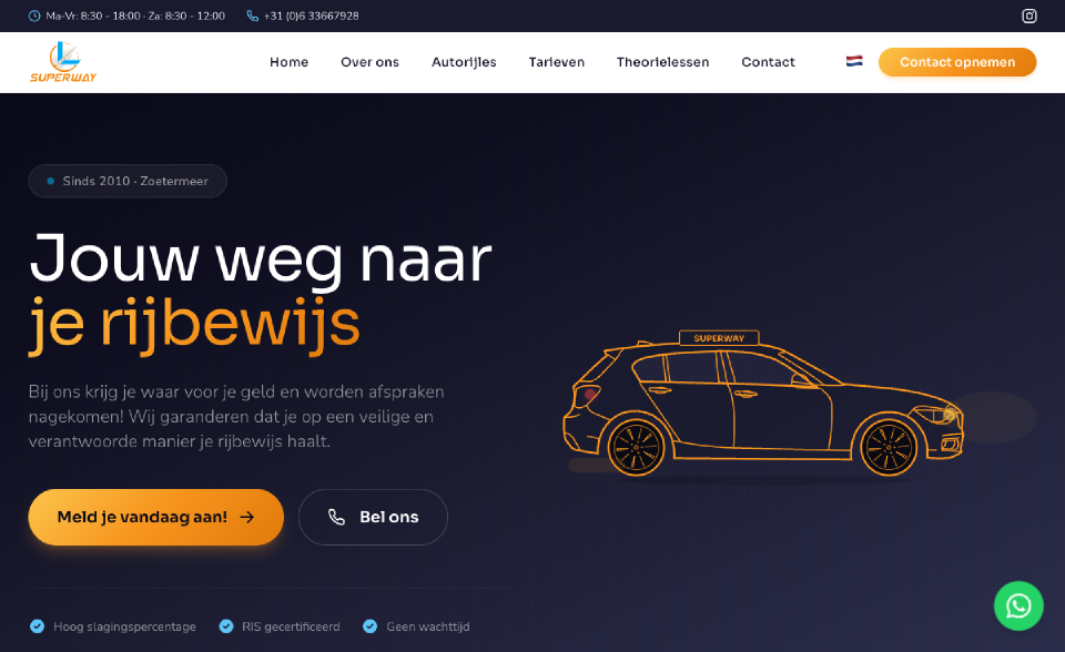 Superway - ny webbplats för en trafikskola i Zoetermeer, Nederländerna